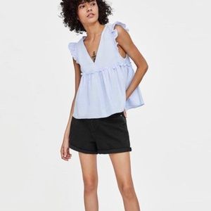 Zara Blue Frilled Sleeveless Top